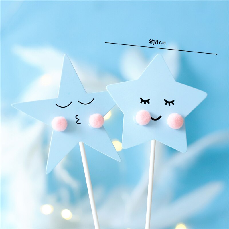 Blue Elephant Star Squirrel Cake Topper for Wedding Decoration Birthday Baby Shower Supplies Valentines Fairy Baking Love: 2pc stars set
