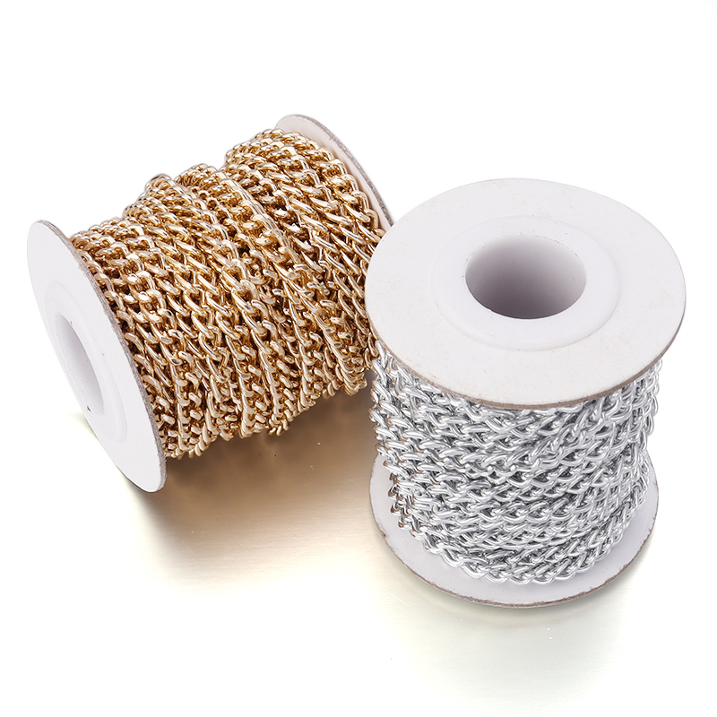 Cadenas en forma de O de aluminio y Metal, 5 yardas/rollo, cadena giratoria de Color dorado y plateado para hacer joyería DIY, suministros de accesorios para bolsas de ropa