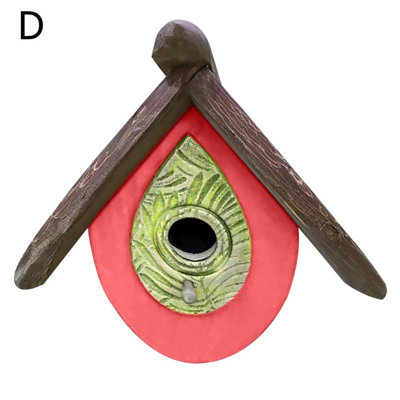 Casa de madera colgante para pájaros, decoración tallada pintada a mano, accesorio para pajarera, Patio al aire libre, Ga R4n2: D