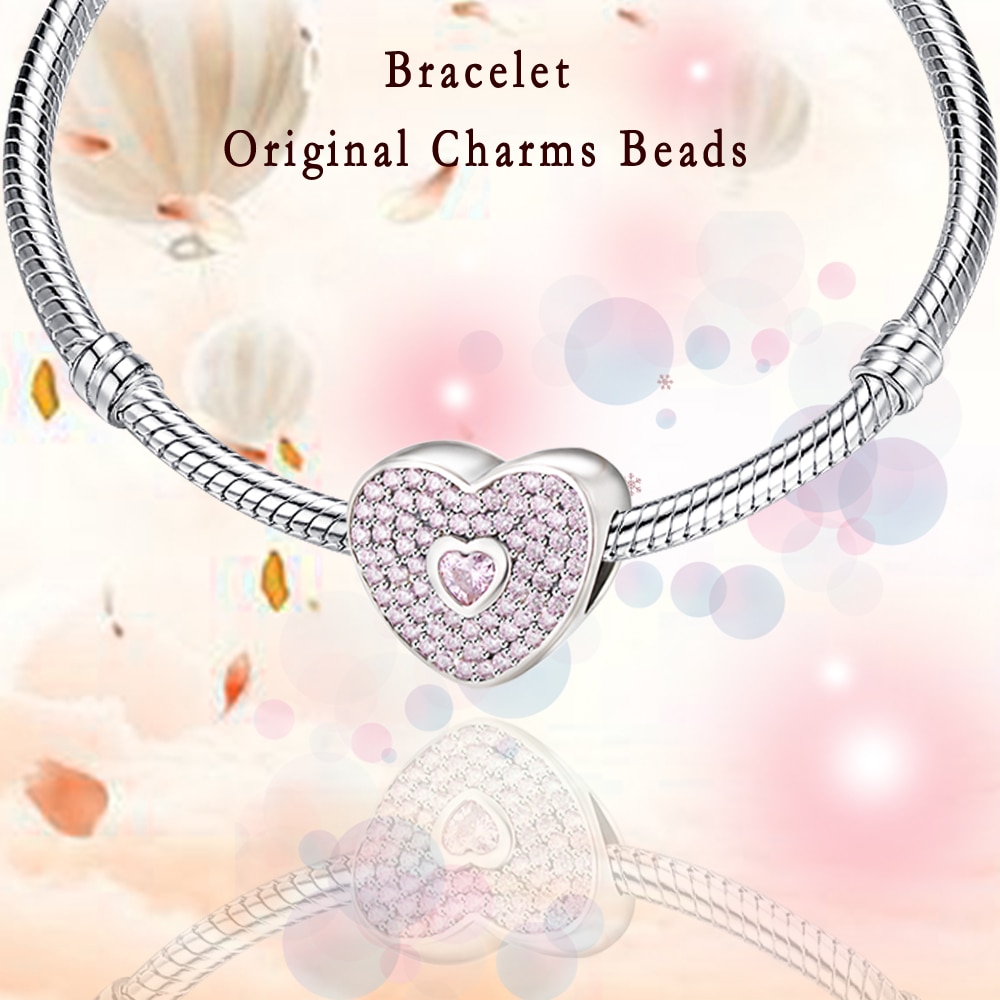 2020 zawieszka z cyrkonią w kształcie serca 925 szterling srebro dopasowanie 925 oryginalna bransoletka uroki DIY tworzenia biżuterii Nowy moda