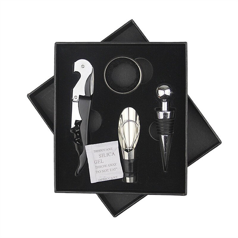 1 set (  (4 stuks) wijnflesopener met doos roestvrijstalen karaf wijnkurken schroefdopopener keuken bar accessoires gereedschap