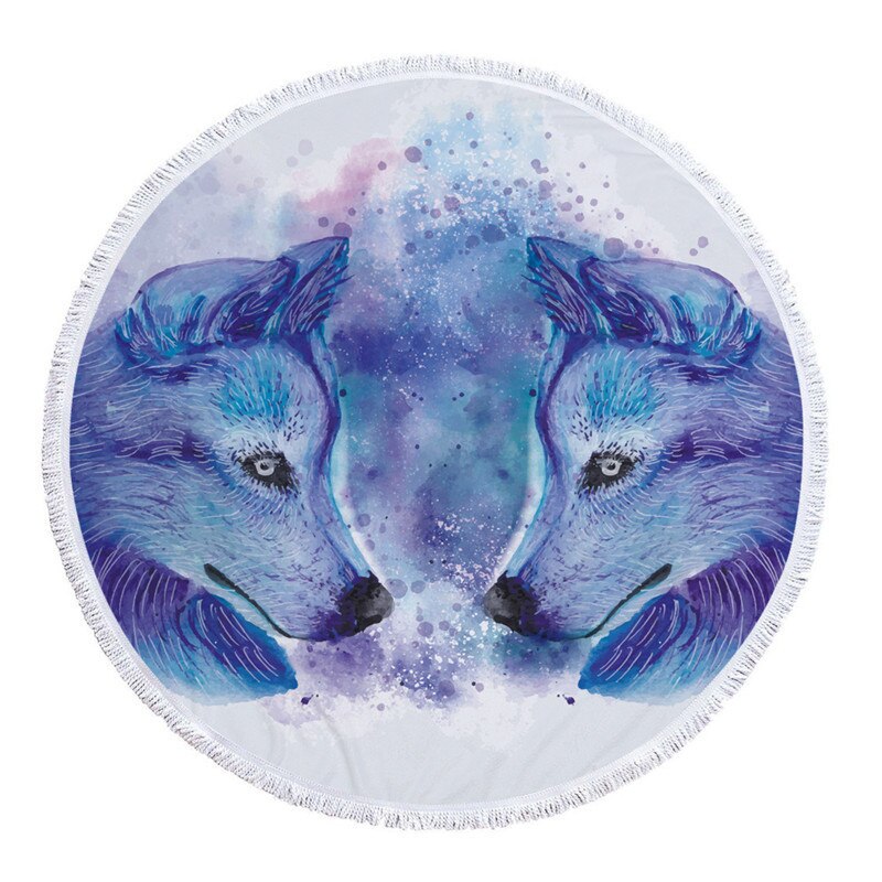 Mikrofiber strandhandduk med tofsar för vuxna barn yoga tofs vargfilt stor rund handduk tryckt gobeläng heminredning: 3