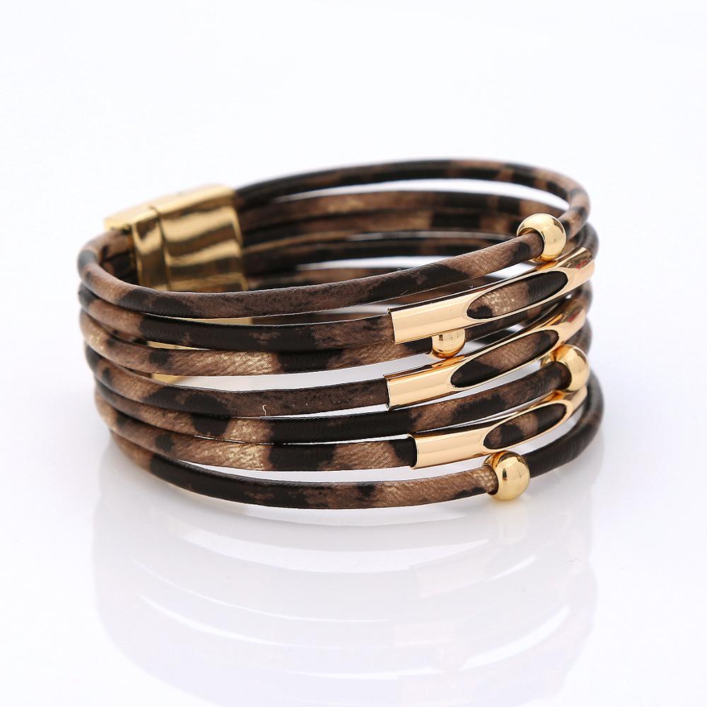 Mode Luipaard Lederen Armbanden & Bangles Animal Print MultiLayer Wide Wrap Magnetische Armband Manchet voor Vrouwen Meisjes: Dark brown leopard