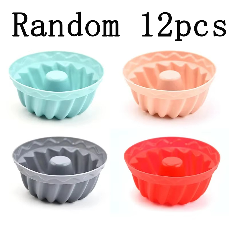 4/12Pcs Non-stick Silicone Mini Cake Pans Molds Muffin Cupcake Jelly Mold Fluted Tube Cake Making Reusable Kitchen Baking Tool: Clear