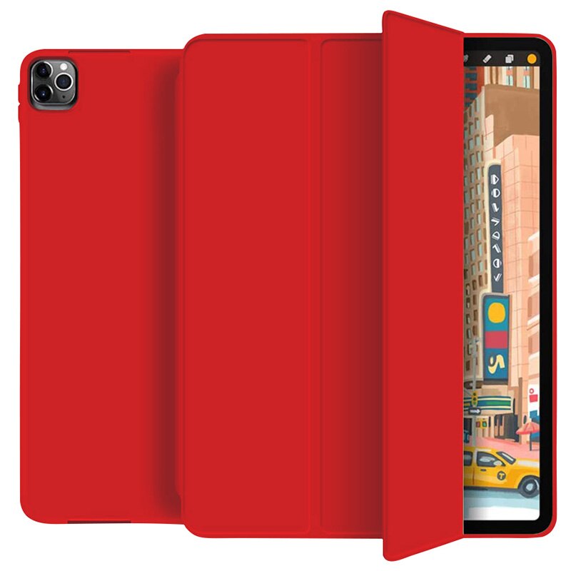 Waterproof Protect Case for Apple iPad Pro 11 ) Smart Cover with Pencil Holder: Red
