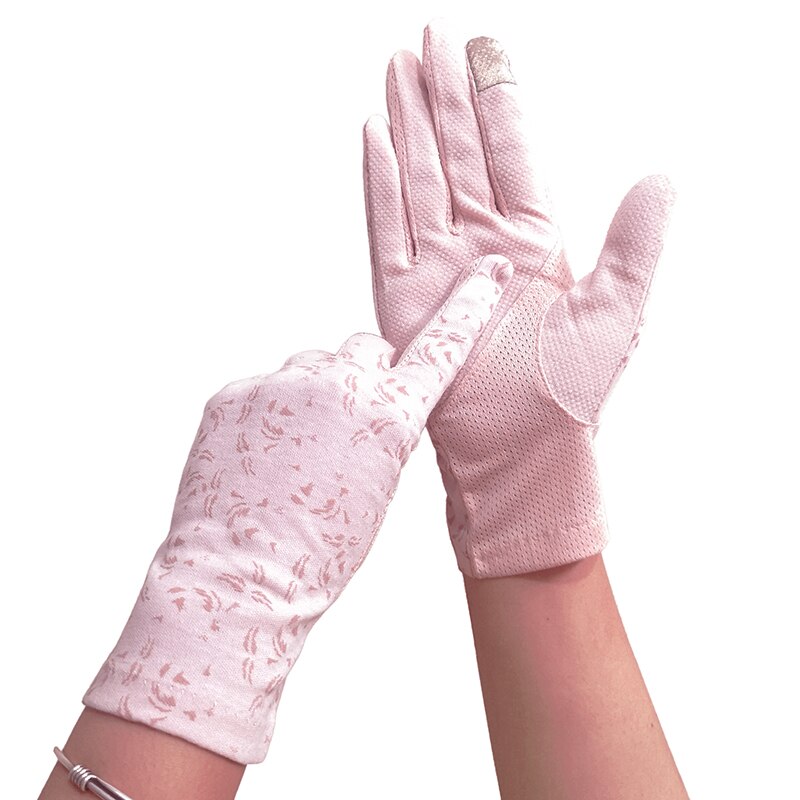 2022 Mode Bloemen Vrouwen Zomer Rijden Handschoenen Antislip Blok Uv Touch Screen Handschoenen Ademend Katoenen Handschoenen voor Vrouwen: 42pink