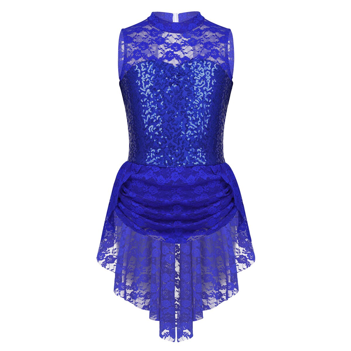 iiniim Kids Girls Sequins Ice Figure Skating Dress Lace Print Gymnastics Leotard Costumes for Teen Ballerina Dance Tutu Dress: Blue / 6