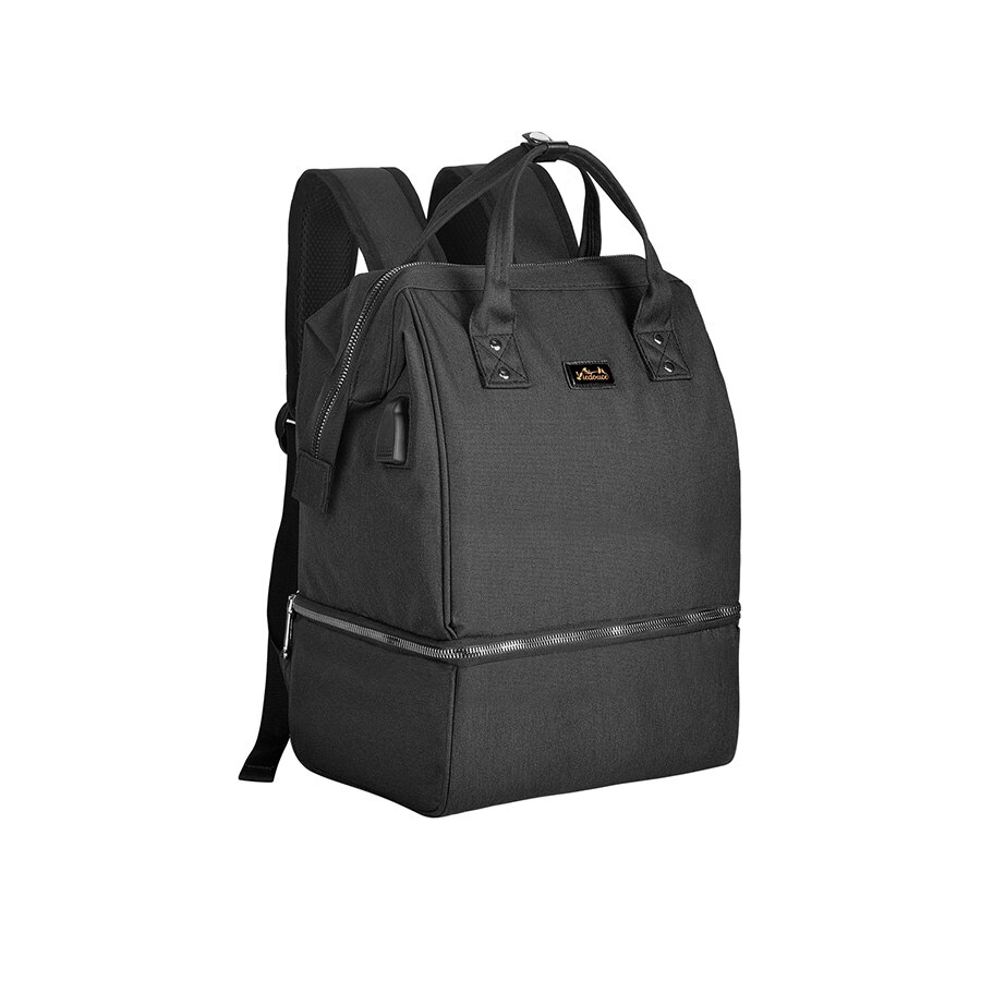 Viedouce thermal insulated school lunch bag travel usb diaper kid men women office lunch cooler box bag for women men kids lunch: Big black