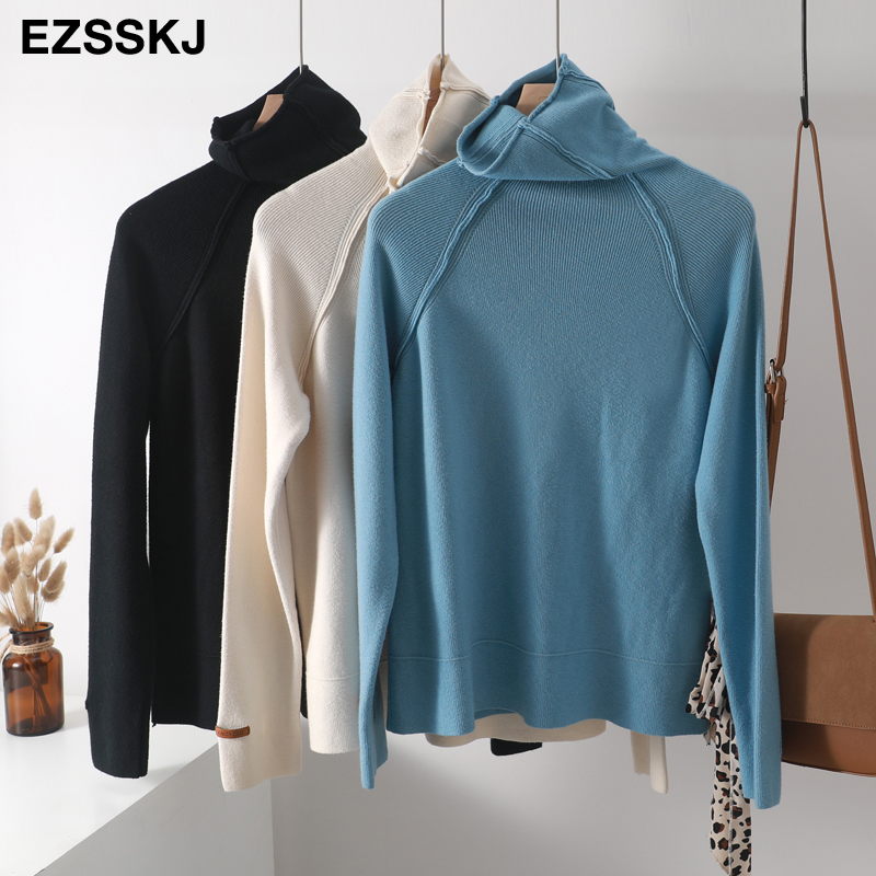 Turtleneck sweater kvinder efterår vinter tyk pullover solid strikket sweater kvindelig overdimensioneret bunkekrave sweater