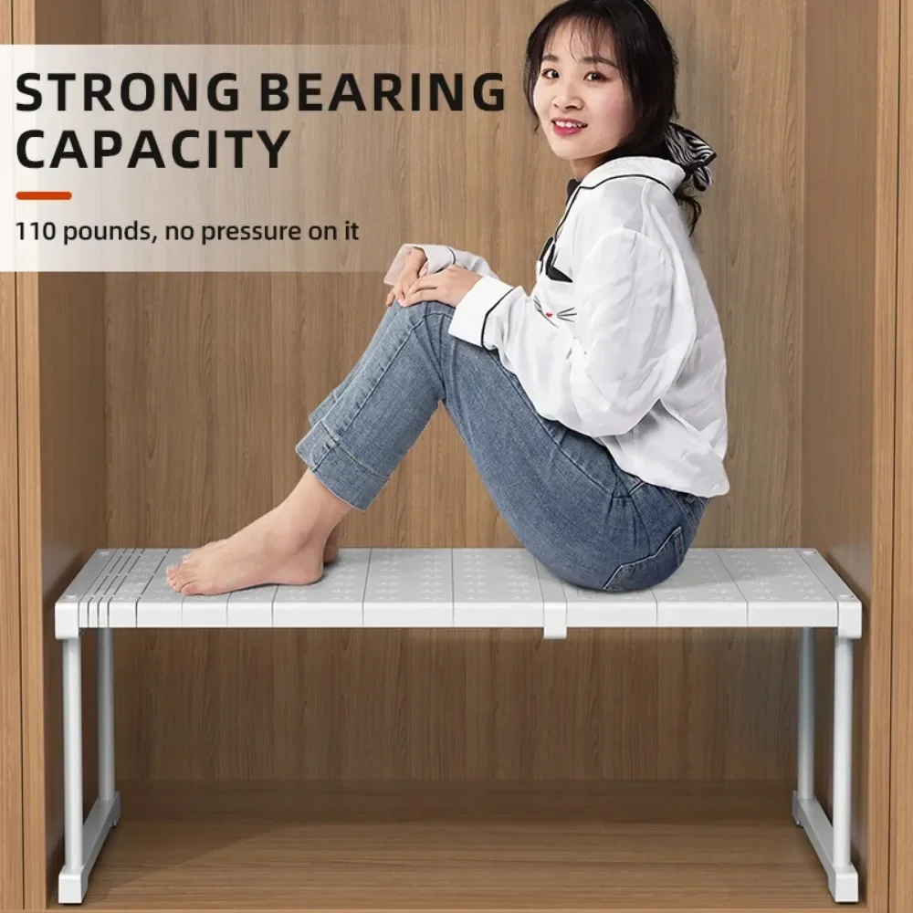 Adjustable Closet Shelf Punch-Free Telescopic Wardrobe Organizer Shelves Stackable Clothing Shelves Retractable Layers Boards