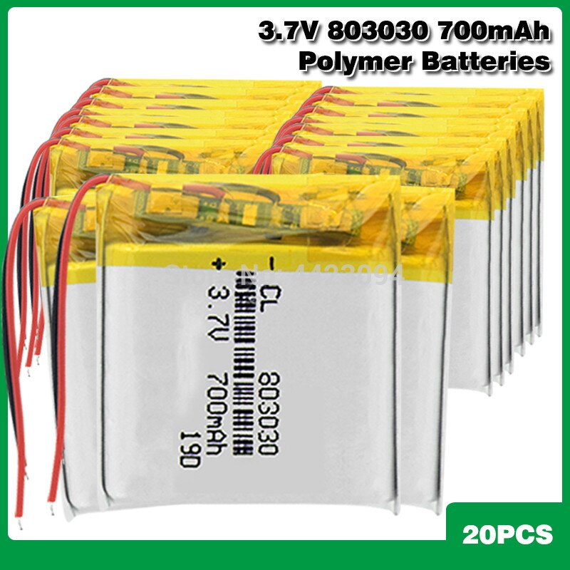 Lithium Polymer Battery - 700mAh 3.7V 803030 - for MP3, Bluetooth Speakers, Smartwatches: 20 pcs