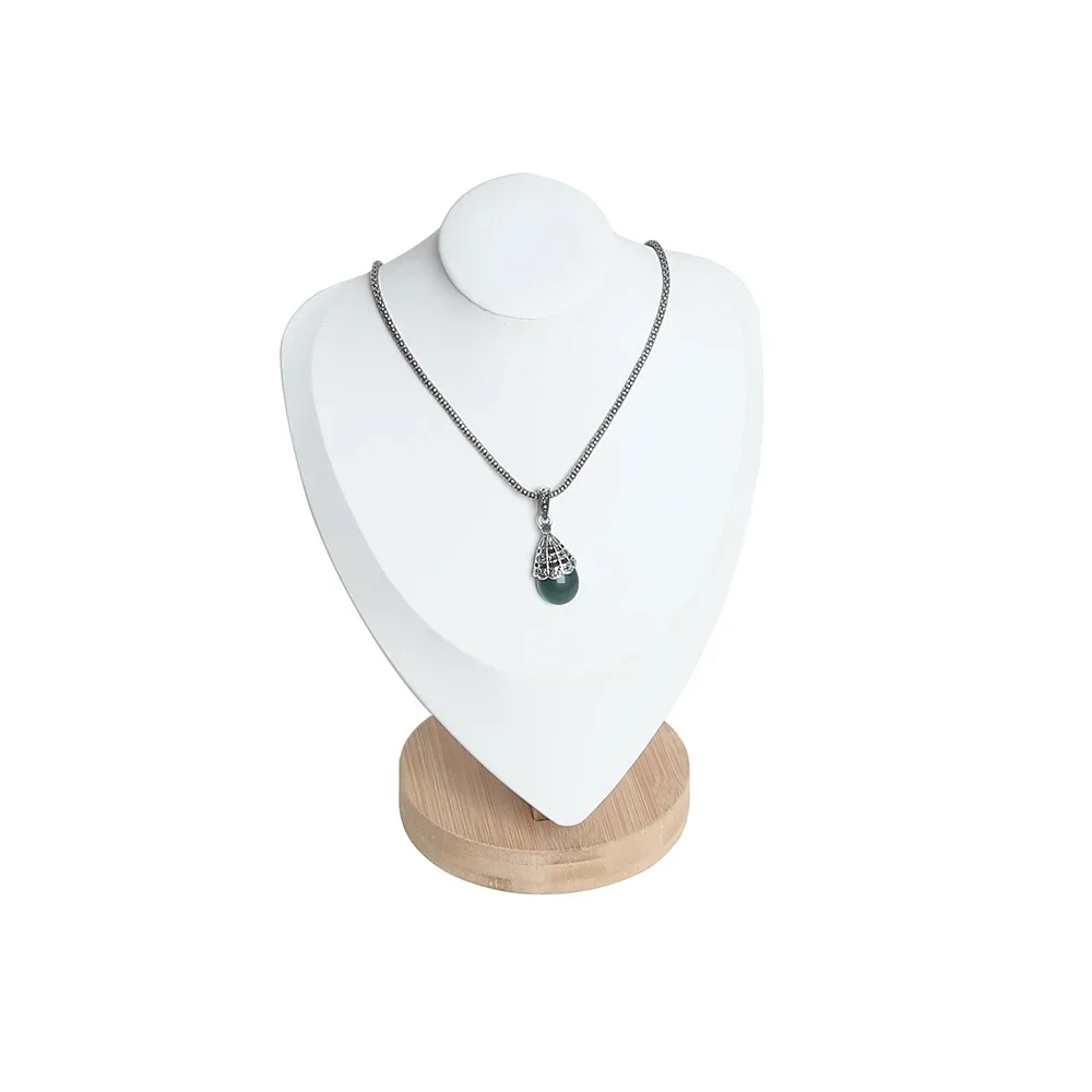 Bamboe Ketting Display Stand Hanger Display Sieraden Houder Sieraden Mannequin Buste Ketting Etalage Sieraden Display: White PU M