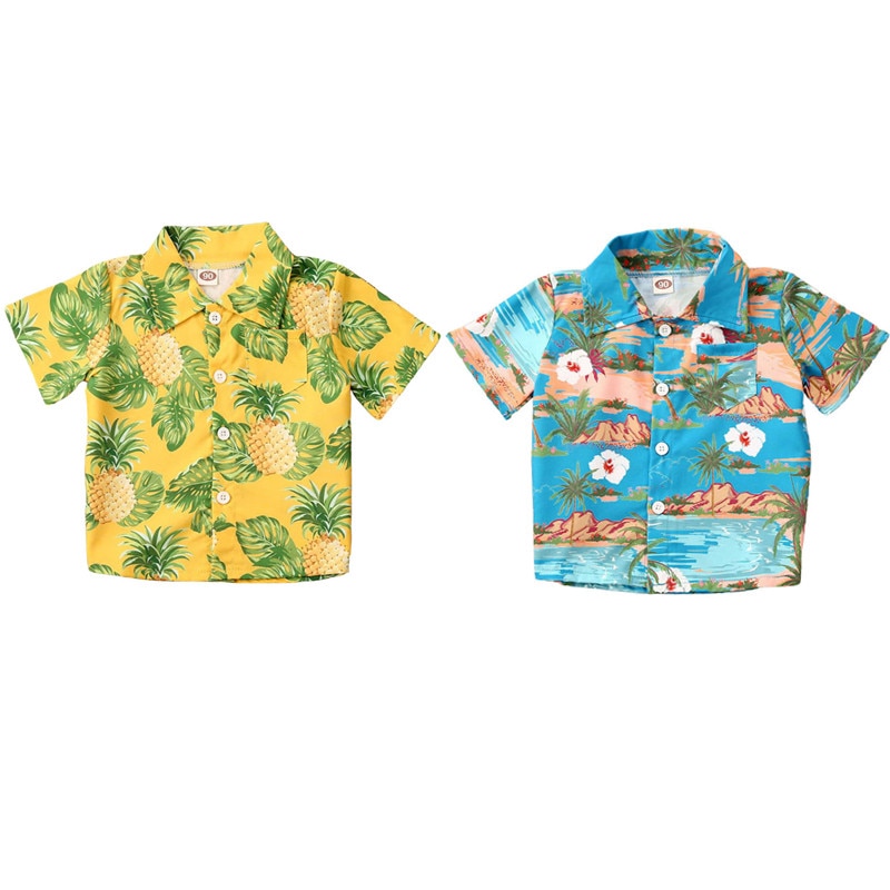 Hawaiiaanse Stijl Kinderen Jongen Strand Shirts Zomer Print Shirt Casual Button Korte Mouwen Beachwear