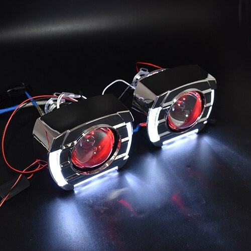 RONAN Car Styling LED optical Halo angel eyes Integrated shrouds masks 2.5'' Ver8.1 Bi xenon projector lens demon devil eyes: White-Red (Demon)