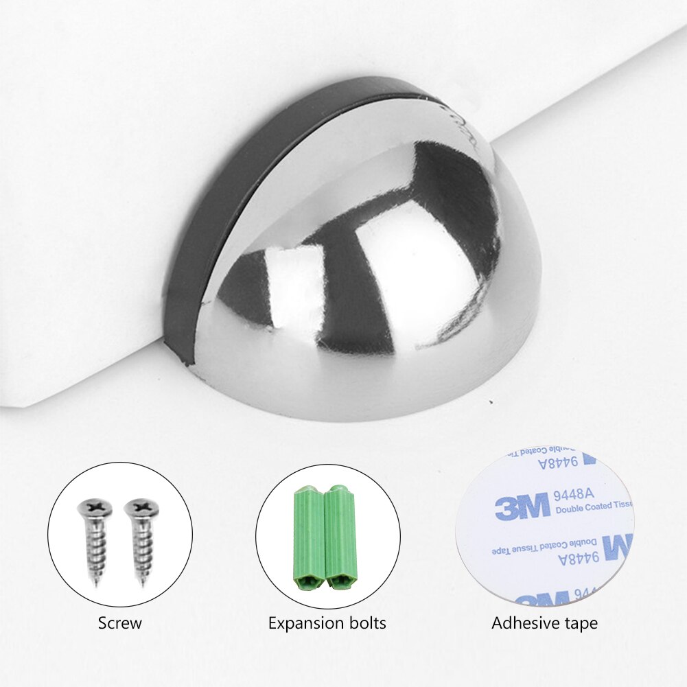Stainless Steel Door Stopper Rubber Bumper Catch Hardware Floor Mounted Nail-free Hidden Door Non Punching Sticker Hidden Holder: Silver