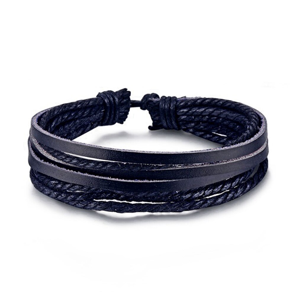 Ifmia Zwarte Mannen Armbanden Vintage Multilayer Leather Braid Armbanden Armbanden Leaf Handgemaakte Rope Wrap Armbanden Mannelijke Jewlery: IF490000591-1