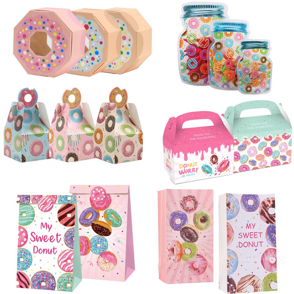 6PCS Donuts Paper Bags Candy Cookies Packaging DIY Kraft Boxes Kids Birthday Party Decoration Wedding Supplies