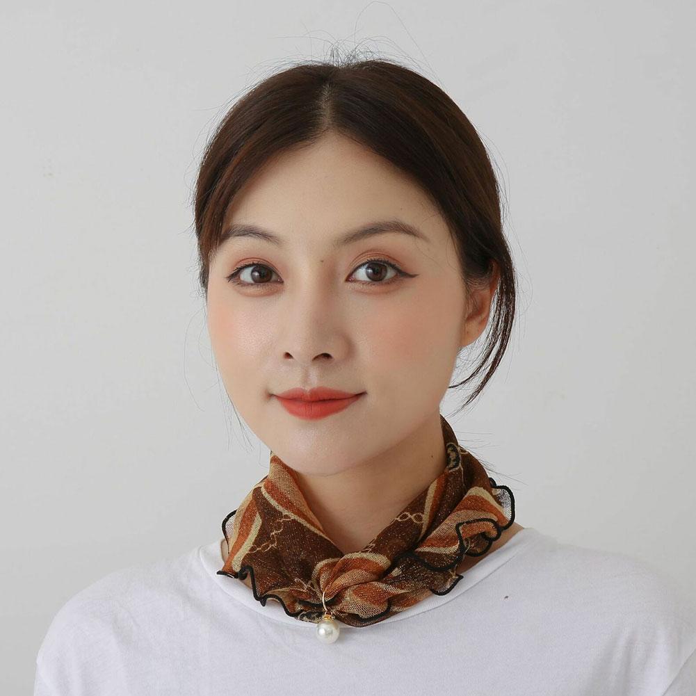 Ruffled Shiny Gold Silk Scarf Pearl Pendant Neck Lady&#39;s Head Jewelry Scarves Hair Accessory Necklace Girl Kerchief A3Z9