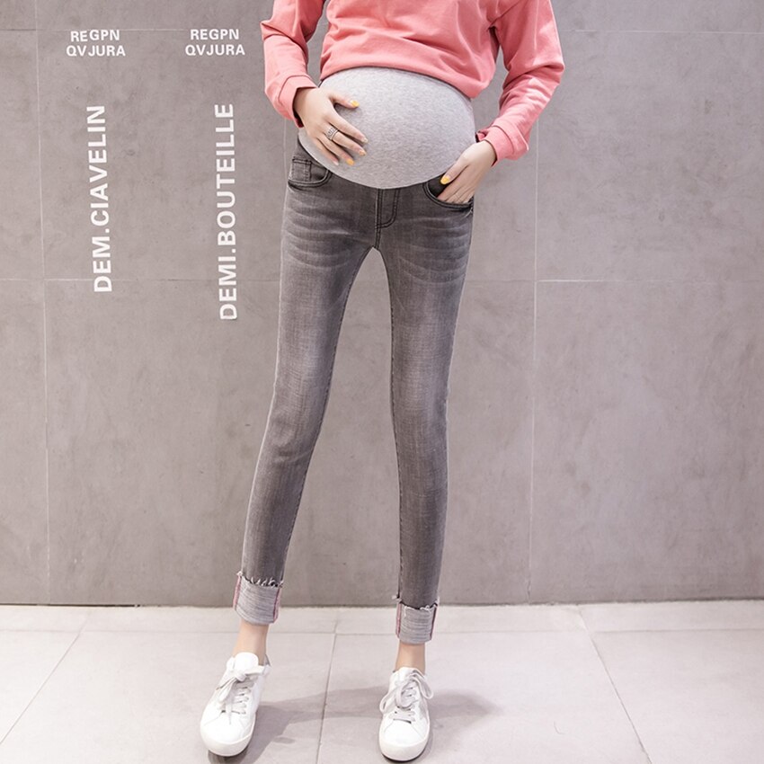 Mutterschaft Denim hosen frühling und herbst schwangere frauen Denim hosen geerntete Schlauch füße hosen lässig mutterschaft tragen: Schwarz / XL