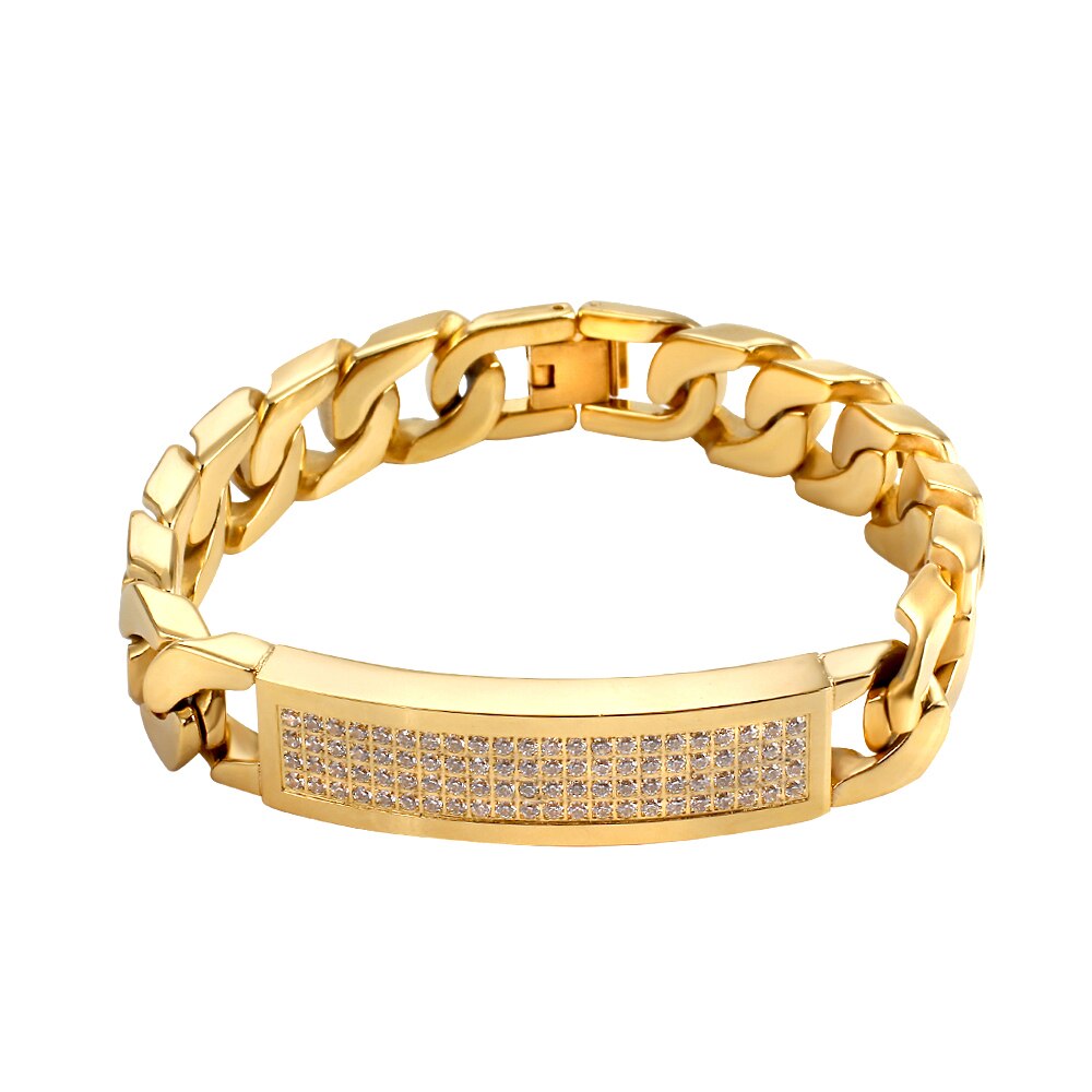 Hip Hop Multi-layer Crystal Men's Rapper Bracelet Full Rhinestone Pave Gold Color Miami Cuban Link Chain Bracelets Men Jewelry: 24cm