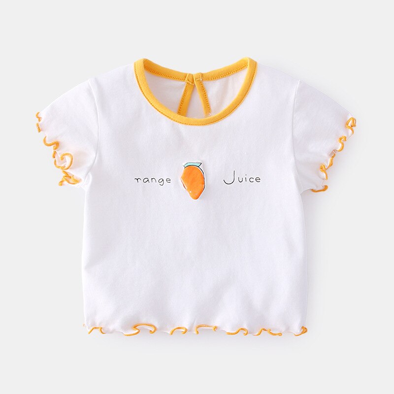 Ropa de verano para bebé, camisetas de manga corta para niña, camisetas de algodón con dibujos animados de fresa y piña: Mango / 80