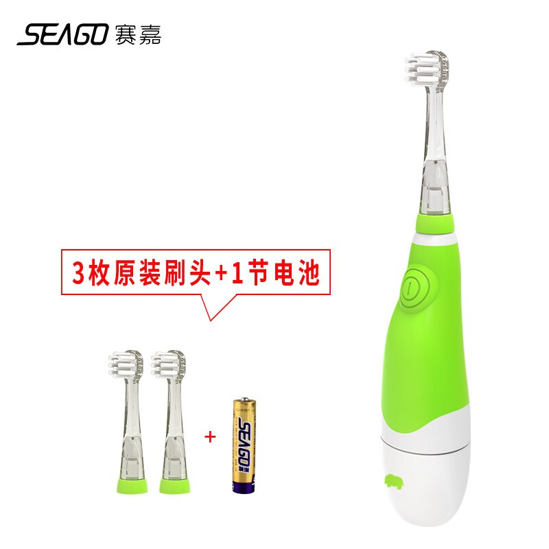 Children Electric Toothbrush Children Sound Wave Soft Hair Waterproof 0-4 Years Old Baby Cartoon Pet Automatic Toothbrush: 3pcs green