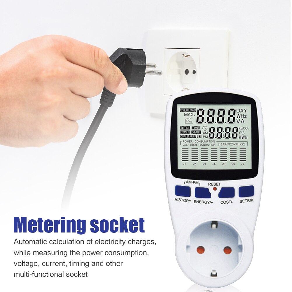 Digital lcd energi wattmeter elektrisk måler stikkontakt analysator