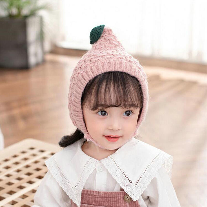 Sombreros de otoño e invierno para niños gorra con protección para las orejas gorro de punto gorro cálido para niños: Rosa