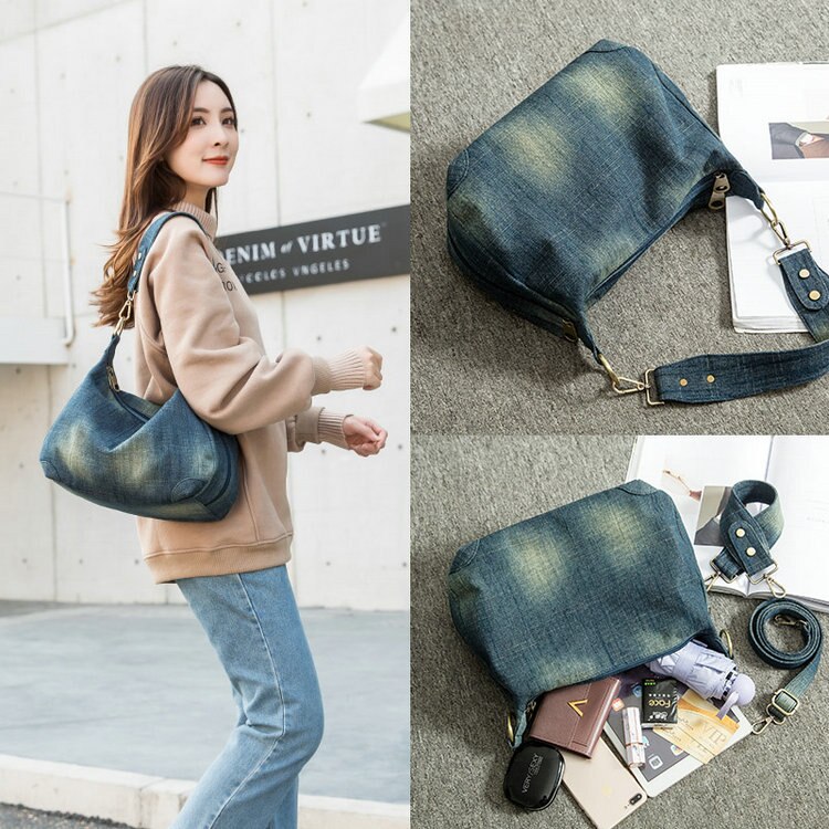Rdywbu Denim lavé femmes sac à bandoulière décontracté Vintage jean grand sac à bandoulière grand fourre-tout sac à main Mochila Bolsa B225