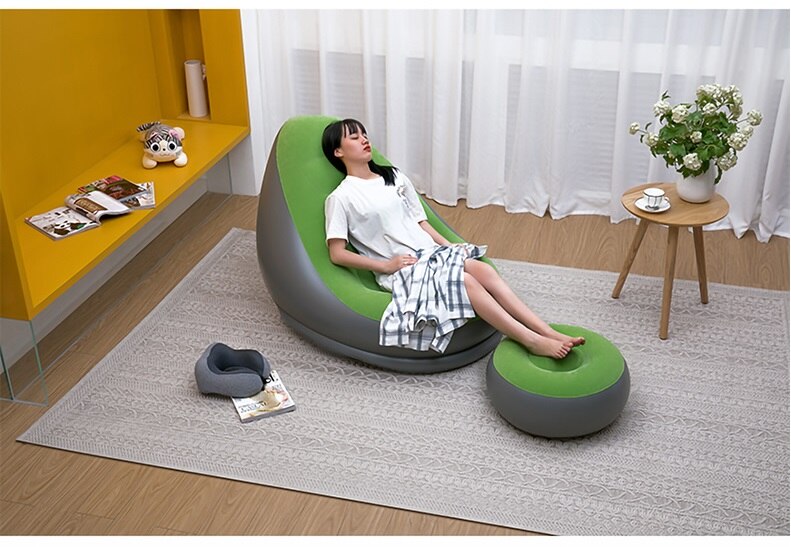 Relax Lazy sofa inflatable sofa chair and Ottoman set stool chair lounge chair for home and garden: Light Green