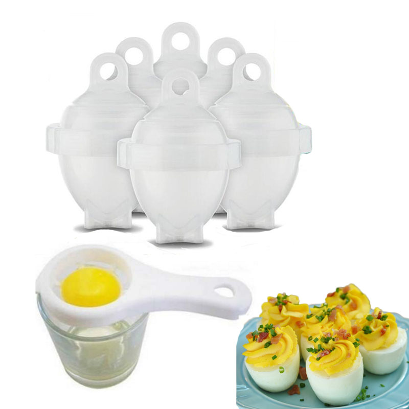 6 stuks/set eierkokers/hardgekookte eierenkoker zonder schaal omeletvormpjes + eierscheider keuken kookgereedschap