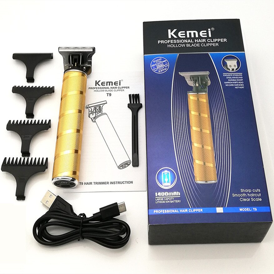Kemei T9 Pro Li T-Outliner Hårtrimmer Skeleton Heavy Hitter Sladdlös Herr 0mm: Guld med låda