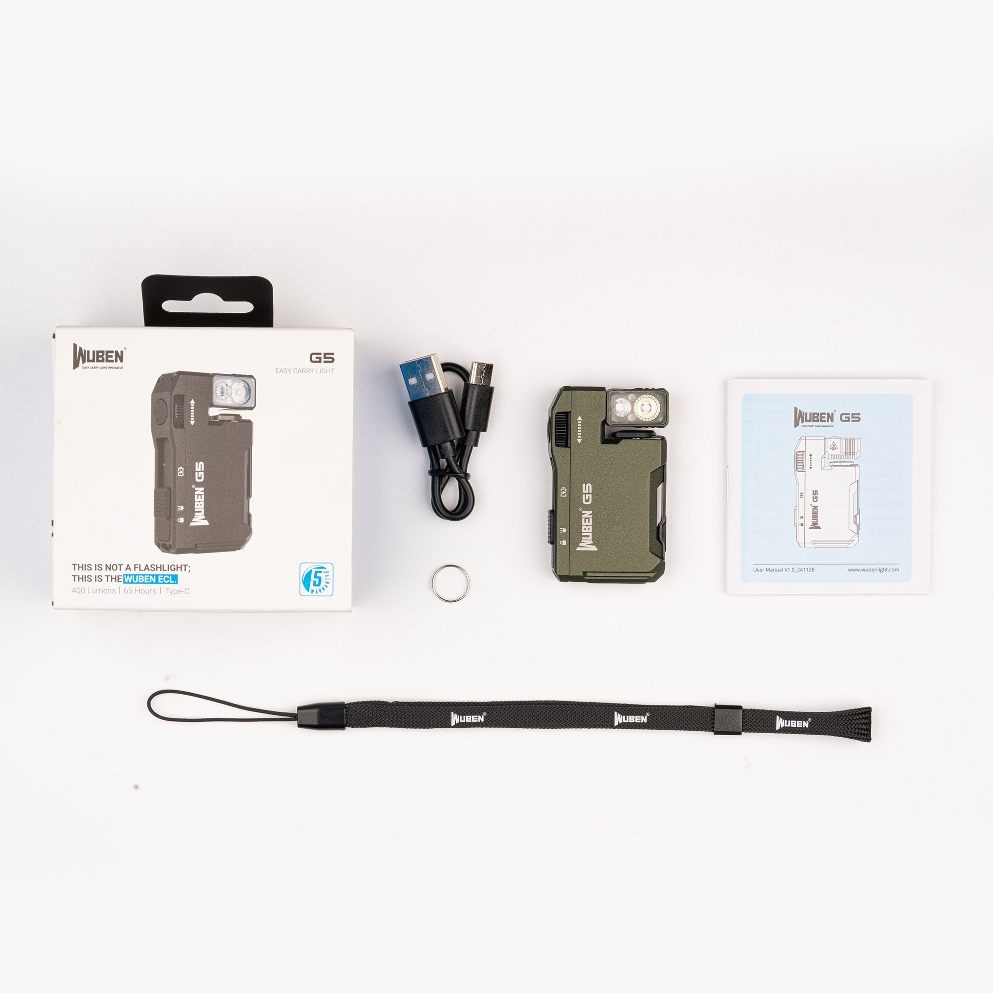 Lanterna Wuben G5 EDC 400 Lumens Mini Lanterna com RGB Portátil Recarregável Edição Limitada Laranja: exército verde
