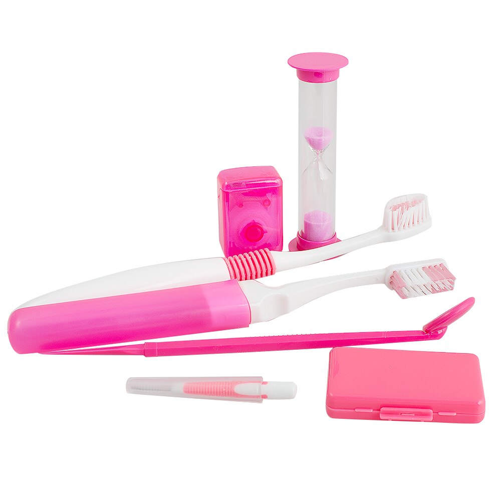 Tandheelkundige Orthodontische Borstel Banden Borstel Floss Kit Oral Care 8 Stks/set Tandenborstel Reizen Kit Orale Cleaning Care Whitening Tool: Pink
