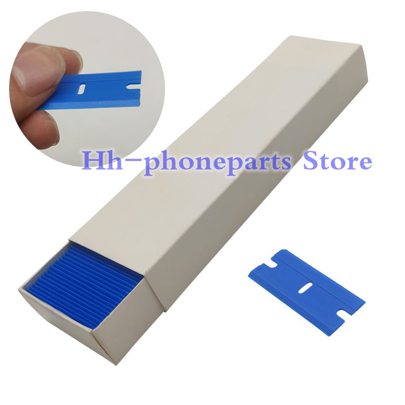 100Pcs Window Keramische Oven Scheermes 1.5 "Blade Plastic Handvat Auto Film Gereedschap Schoonmaken Mes Lcd Oca Blade: blue