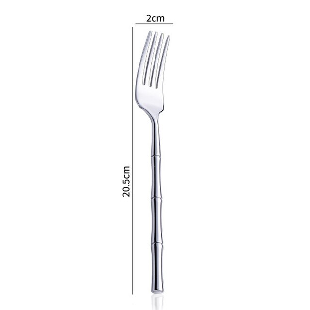 Fypo – ensemble de couverts créatifs avec manche en bambou, vaisselle occidentale en acier inoxydable 304, couverts à Steak, couteau, fourchette, cuillère, vaisselle: Silver-Dinner Fork