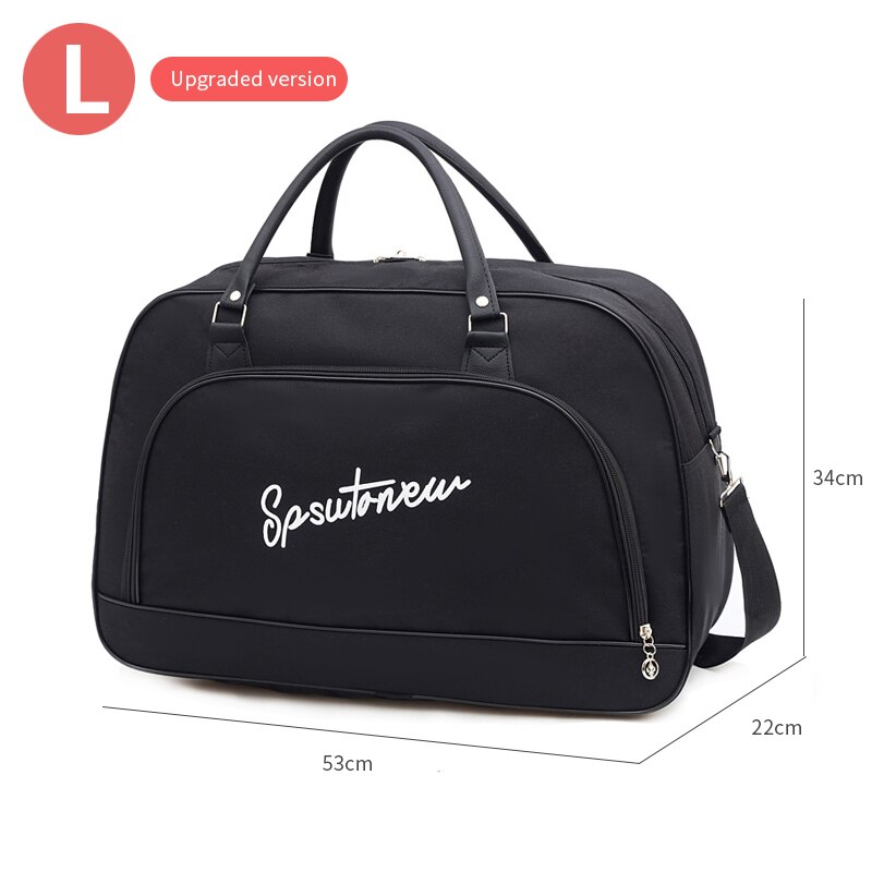 Female Travel Bags Women Large Capacity Hand Cabin Luggage Bags Casual Shoulder Weekend Bag: L   Upgraded  BLACK