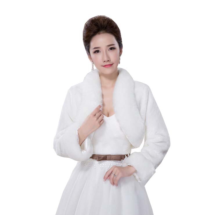 Wedding Accessories Faux Fur Bolero Long Sleeves Ivory Wedding Jackets Winter Warm Coats Bride Wedding Coat: Default Title