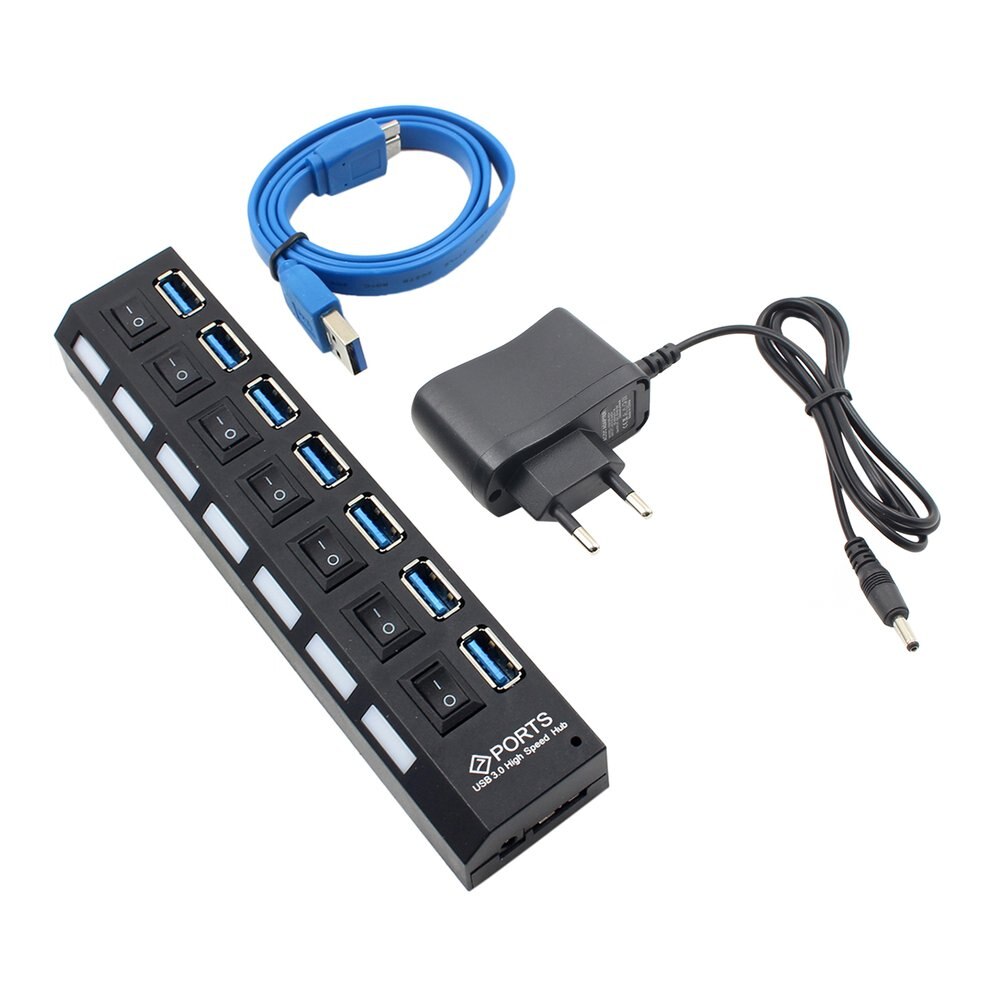 USB 3.0 Hub USB Hub 3.0 Multi USB Splitter 3 Hab Use Power Adapter 7 Port Multiple Expander USB3 Hub with Switch for PC US/EU: EU Plug