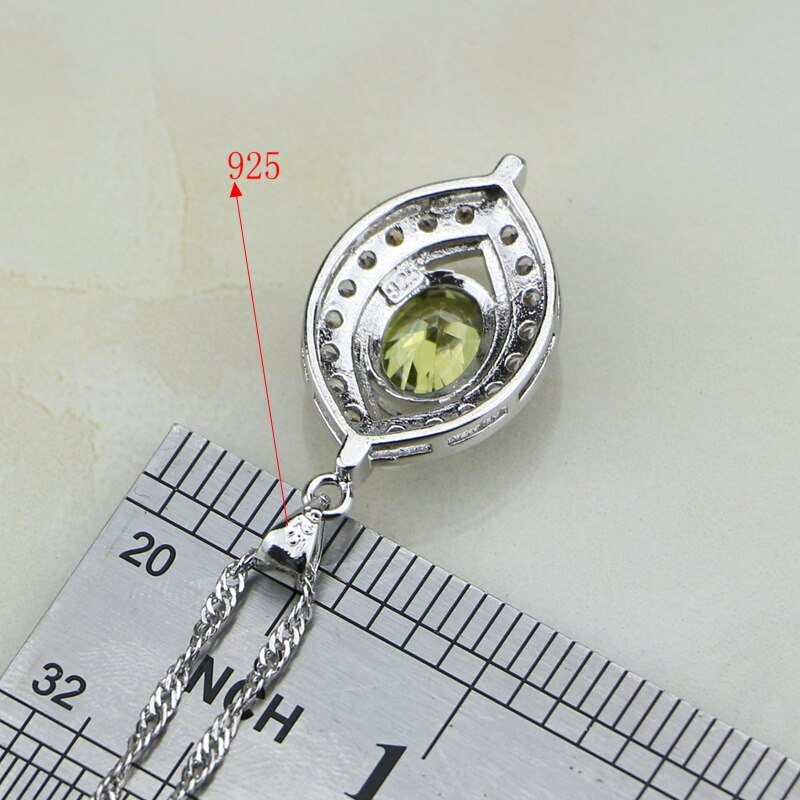 Auge Geformt Olivgrün Zirkonia Weiß CZ 925 Sterling Silber Schmuck setzt Für Frauen Hochzeit Ohrringe/Anhänger/halskette/Ring