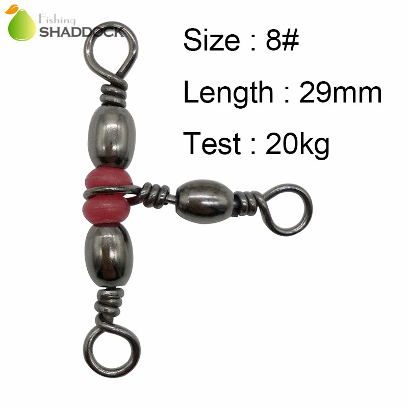 Shaddock Fishing 100pcs 3 Way Barrel Fishing Swivel Brass Fishing Hook Line Triple Swivels Connector With Beads: Size 8