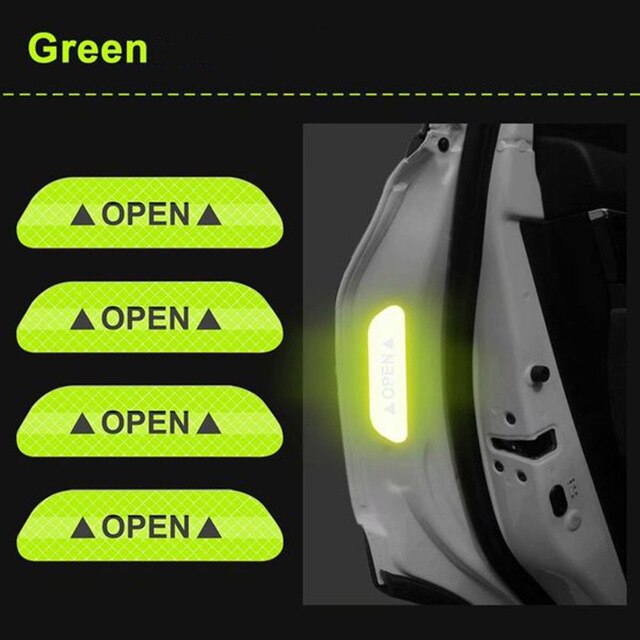 4 sztuk/zestaw drzwi samochodu odblaskowe naklejki drzwi naklejki naklejka taśma ostrzegawcza znak wywieszka z napisem "otwarty" informacja o bezpieczeństwie akcesoria samochodowe zewnętrzne: zielony