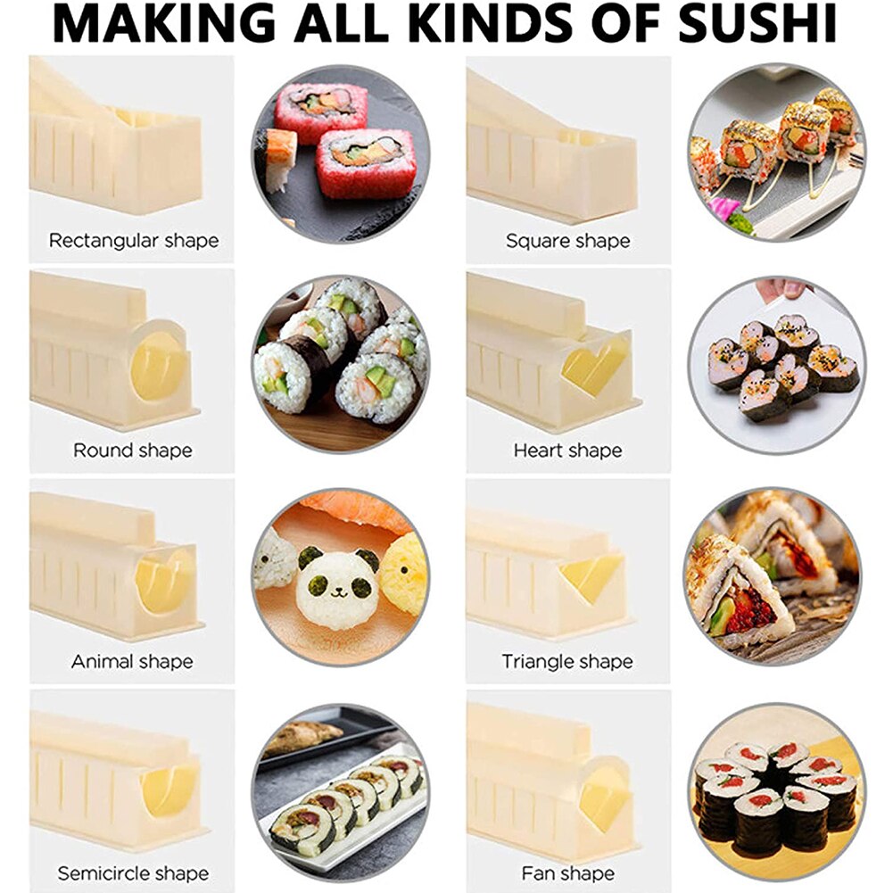 Sushi Making Kit, 10 Pieces DIY Sushi Set Plastic Sushi Maker Tool, White