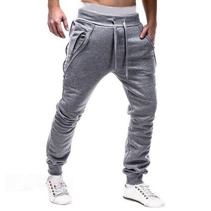 Vertieve heren open onderkant hardloopbroek trekkoord fitness sport comfortabele casual ritszak joggingbroek: 3 / Ik
