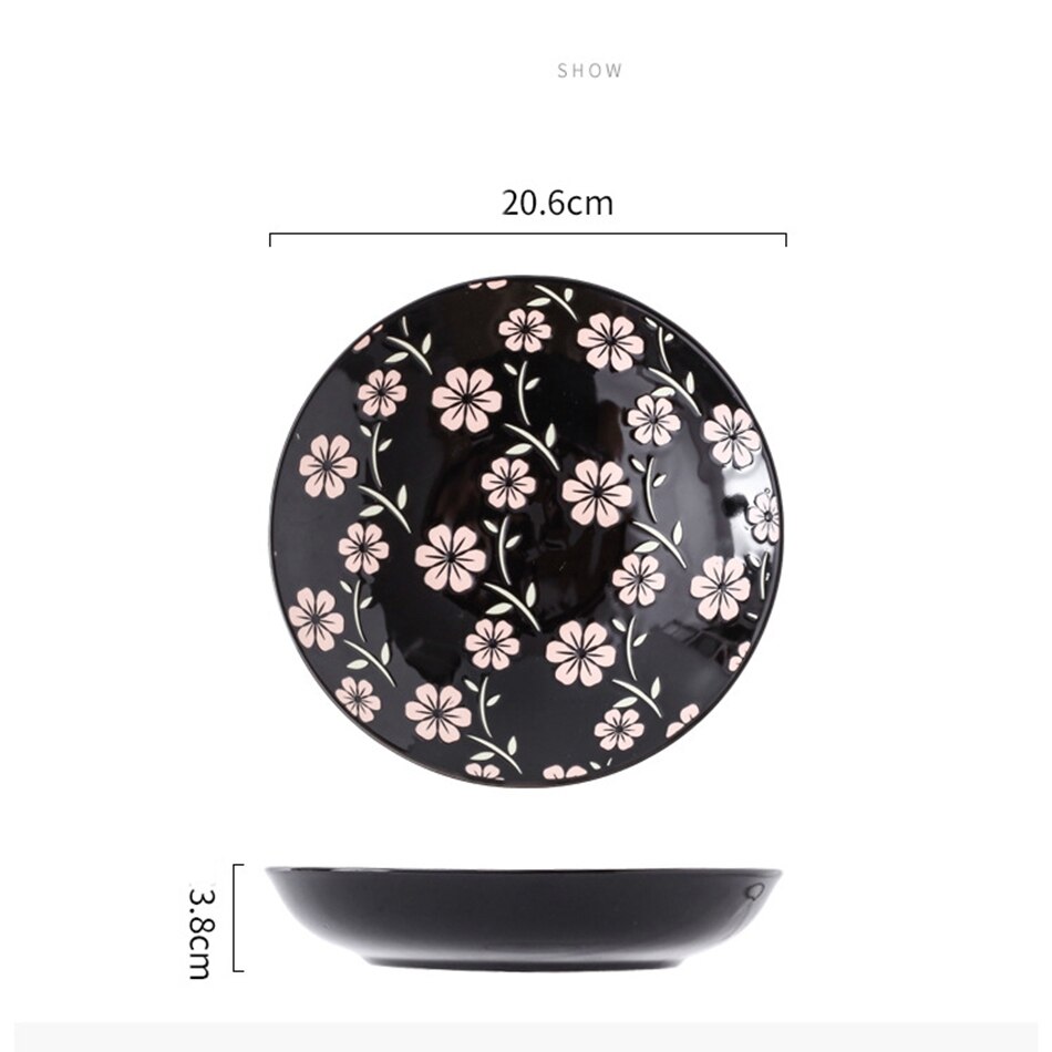 Vajilla de 8 pulgadas de estilo japonés, plato de cerámica esmaltado a mano, para restaurante, platos Dim Sum, platos redondos para el hogar