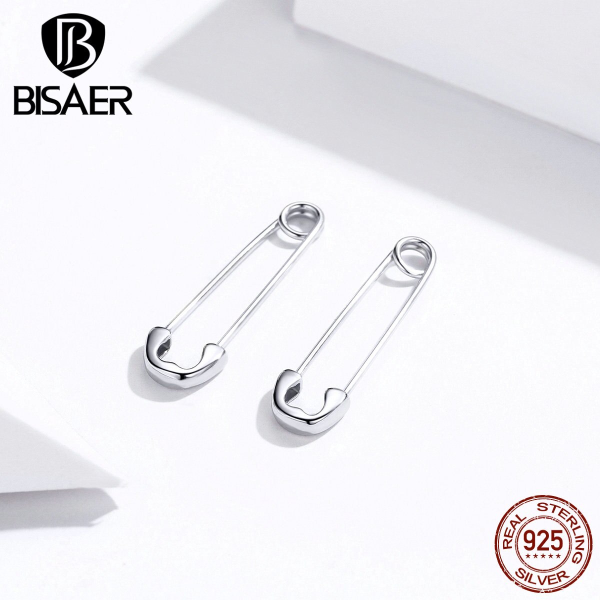 Paperclip Oorbellen BISAER 925 Sterling Zilveren Paperclip Vorm Stud Oorbellen Stud voor Vrouwen Luxe Zilveren Sieraden ECE695