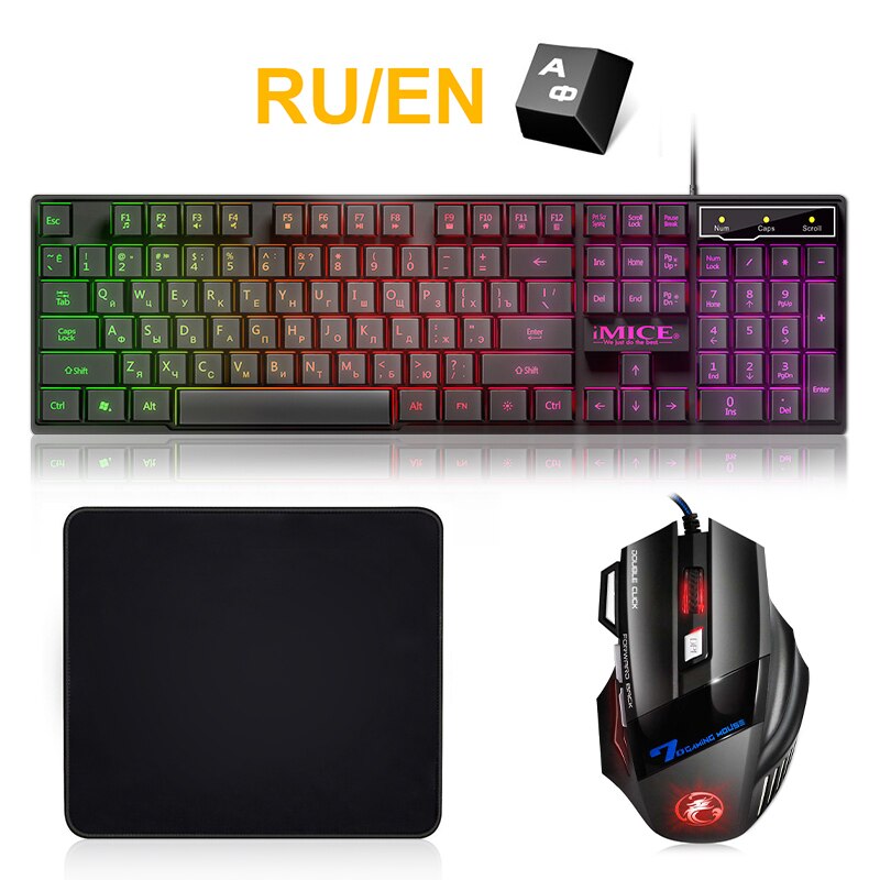 Gamer Keyboard And Mouse For Computer Pc RGB Gaming Keyboard Laptop Backlight Gamer Kit 104 Keycaps Russian Wired Usb Keyboard: RU Set with pad