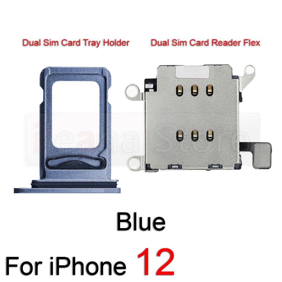 Original Dual Sim Card Reader Flex Cable For iPhone 12 Pro Max Sim Card Tray Slot Holder Adapter Socket Connector Replacement: For iPhone 12 Blue
