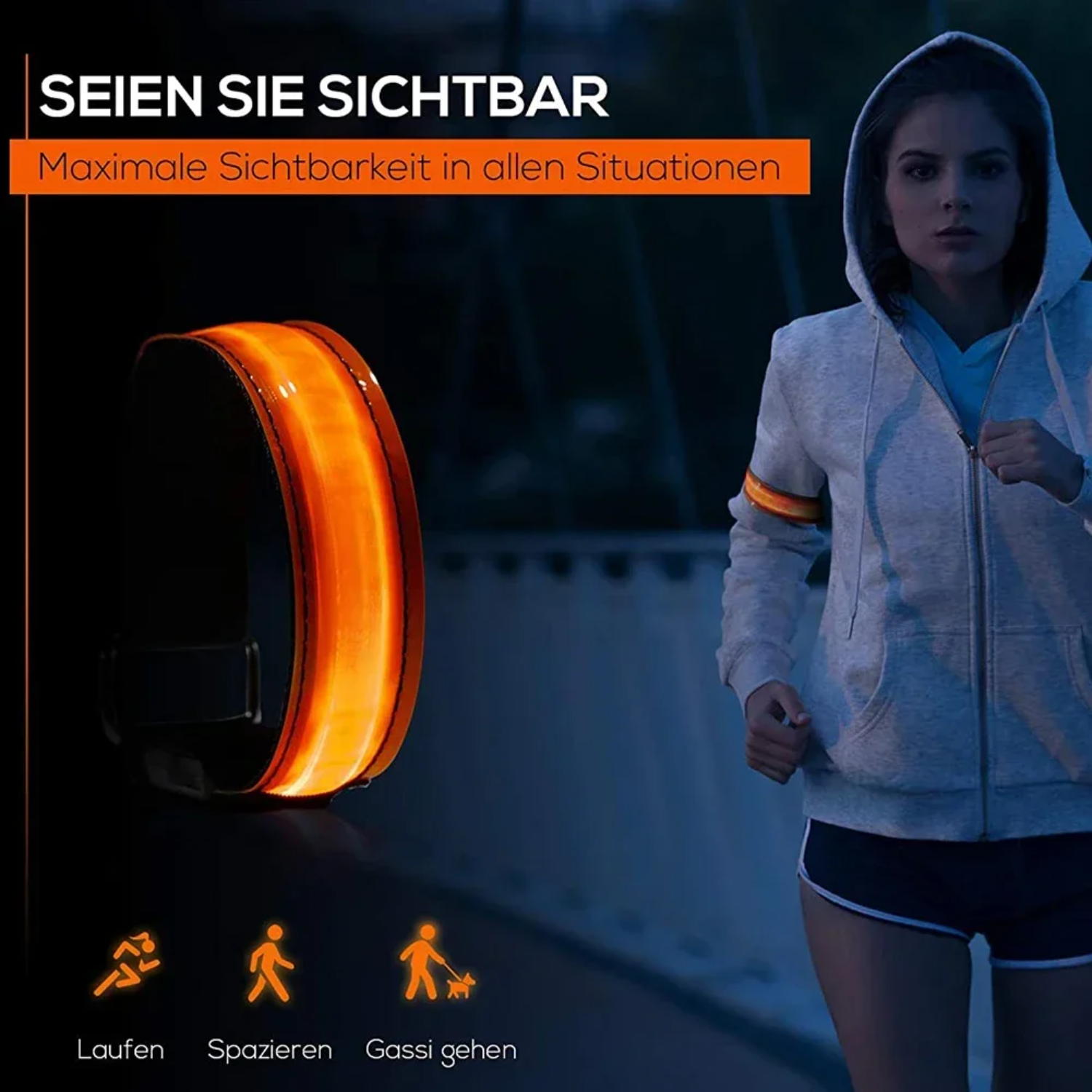 Brazalete luminoso para correr de noche con carga USB, pulsera para deportes al aire libre, cinturón de seguridad reflectante para ciclismo, pulsera brillante para bicicleta