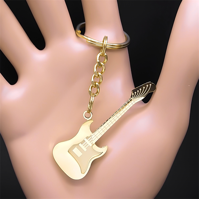 Llavero Musical de guitarra Goth Rock Y2k para mujeres y hombres, llavero con dije de bolsa de música estética negra de acero inoxidable, llaveros de joyería